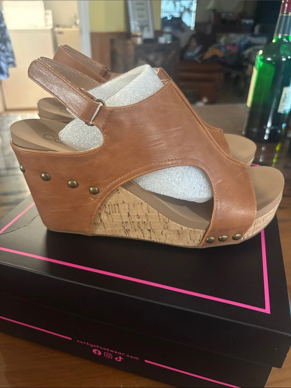 Corkys Cognac Wedge Sandals with Stud Details Tiffanee 9